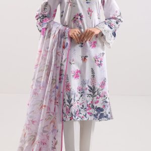SAYA Unstitched Printed Embroidered Cotton Tencel 3 Piece