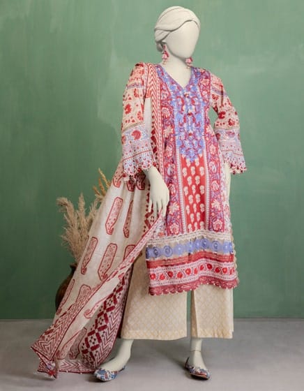 DOBBY EMBROIDERED UNSTITCHED 3PC | JLAWN-S-25-3410 MIX FLORAL-4